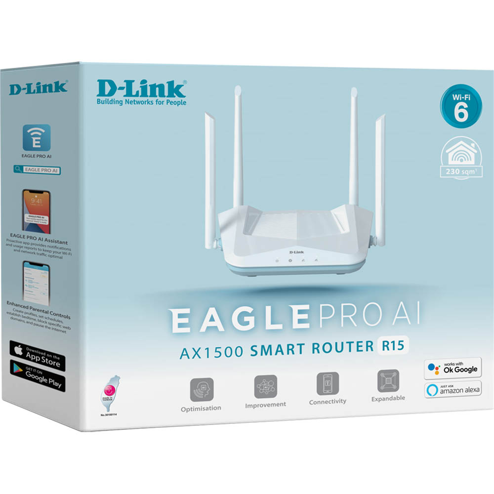 Image for D-LINK R15 EAGLE PRO AI AX1500 SMART ROUTER from BACK 2 BASICS & HOWARD WILLIAM OFFICE NATIONAL