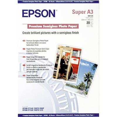 Image for EPSON S041328 PREMIUM SEMIGLOSS PHOTO PAPER 251GSM A3 WHITE PACK 20 from PaperChase Office National