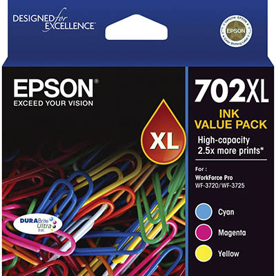 Image for EPSON 702XL INK CARTRIDGE HIGH YIELD CYAN/MAGENTA/YELLOW from Express Office National