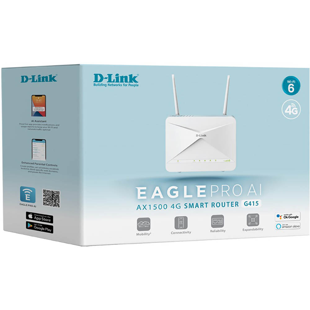 Image for D-LINK G415 AX1500 EAGLE PRO AI 4G SMART ROUTER WHITE from Office National Whyalla
