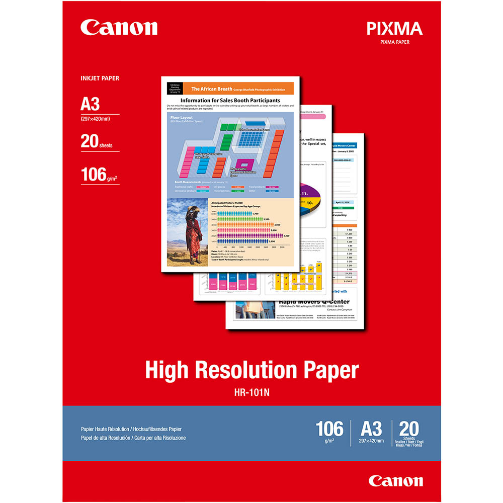 Image for CANON HR-101 HIGH RESOLUTION PHOTO PAPER 106GSM A3 WHITE PACK 20 from Discount Office National