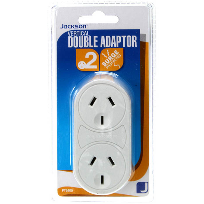 Image for JACKSON POWER ADAPTOR SURGE PROTECTED DOUBLE VERTICAL WHITE from Ezi Office National Tweed