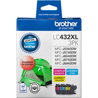 brother lc432xl ink cartridge high yield value pack cyan/magenta/yellow