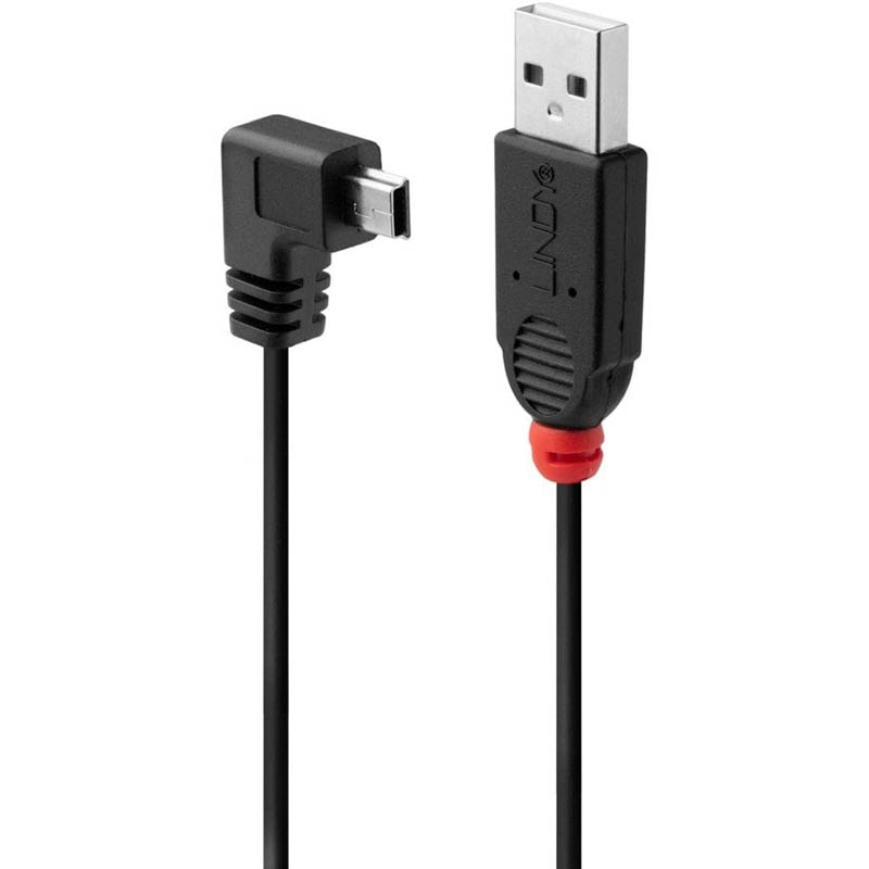 Image for LINDY 31971 USB-A TO MINI USB-B 2.0 90-DEGREE CABLE 1M BLACK from OFFICE NATIONAL CANNING VALE