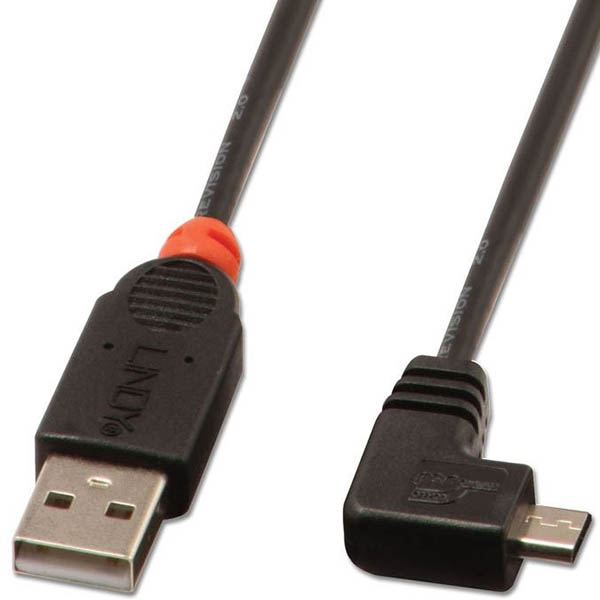 Image for LINDY 31975 USB-A TO MICRO USB-B 2.0 90-DEGREE CABLE 0.5M BLACK from Emerald Office Supplies Office National