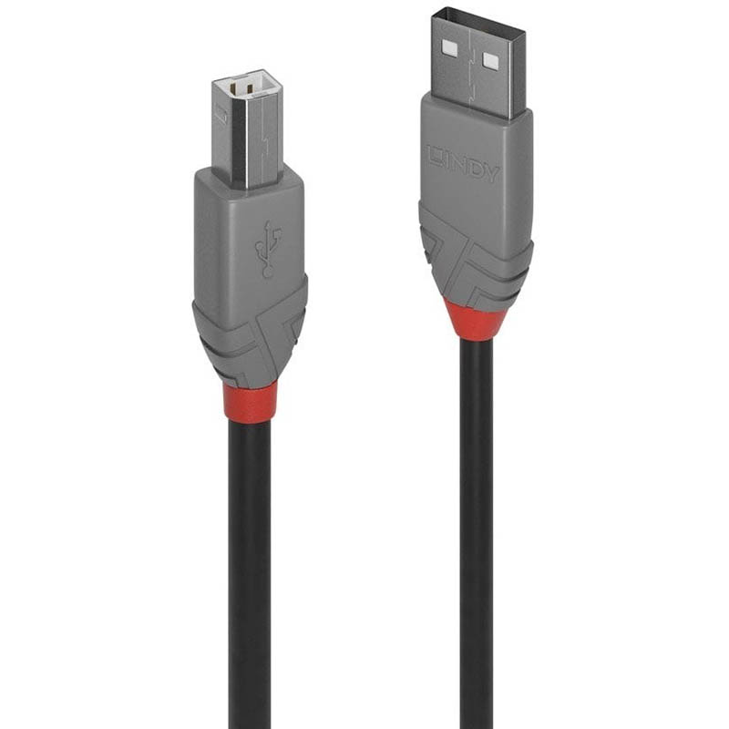 Image for LINDY 36671 ANTHRA LINE USB-A TO USB-B 2.0 CABLE 0.5M BLACK from Emerald Office Supplies Office National