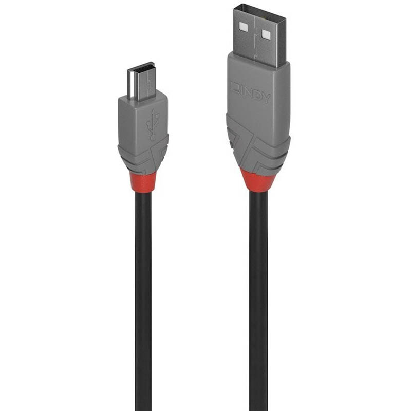 Image for LINDY 36721 ANTHRA LINE USB-A TO MINI USB-B 2.0 CABLE 0.5M BLACK from OFFICE NATIONAL CANNING VALE