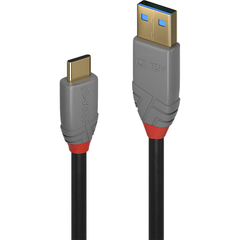 Image for LINDY 36912 ANTHRA LINE USB-A TO USB-C CABLE 3.2 10GBPS 5A PD 1.5M GREY from Emerald Office Supplies Office National