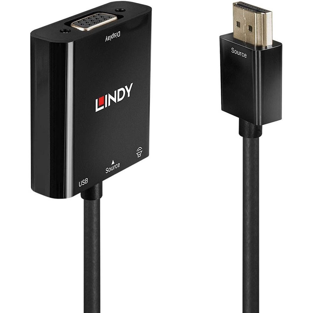 Image for LINDY 38285 ADAPTER CONVERTER HDMI TO VGA AND AUDIO 100MM BLACK from Emerald Office Supplies Office National