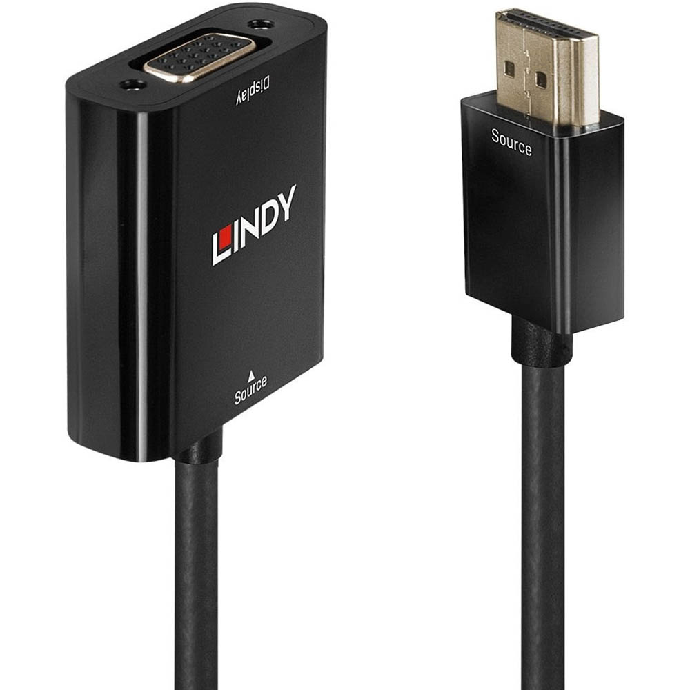 Image for LINDY 38291 ADAPTER CONVERTER HDMI TO VGA 100MM BLACK from Emerald Office Supplies Office National