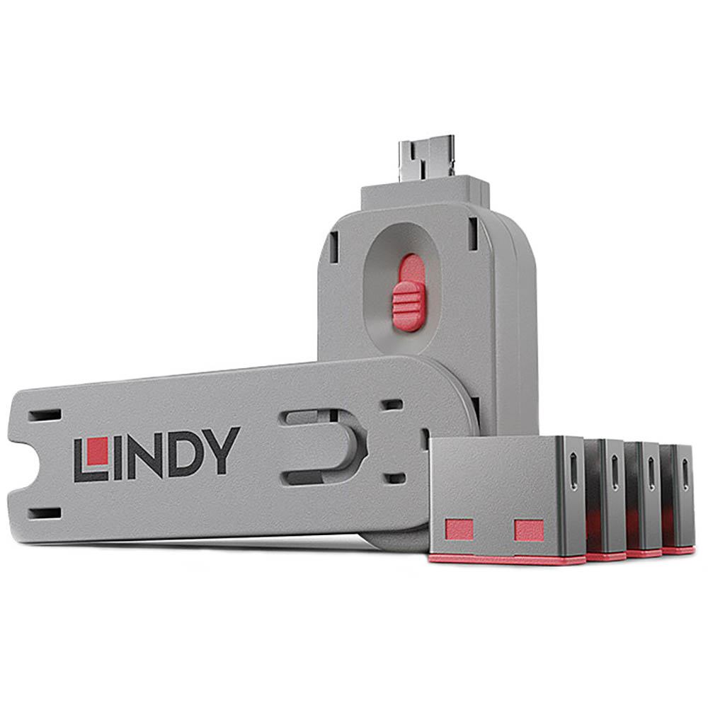 Image for LINDY 40450 USB PORT BLOCKER WITH KEY PACK 4 PINK from Angletons Office National
