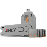 lindy 40453 usb port blocker with key pack 4 orange