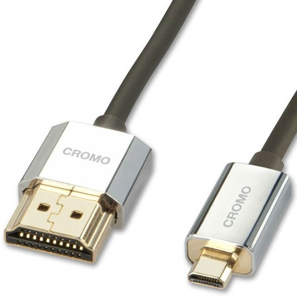 Image for LINDY 41681 CROMO LINE SLIM HDMI TO MICRO HDMI CABLE WITH ETHERNET 1M BLACK from Emerald Office Supplies Office National