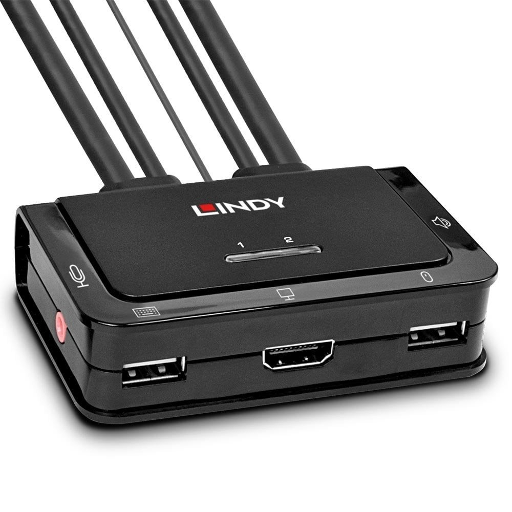 Image for LINDY 42345 AUDIO CABLE 2 PORT HDMI 2.0, USB 2.0 AND KVM SWITCH BLACK from Chris Humphrey Office National