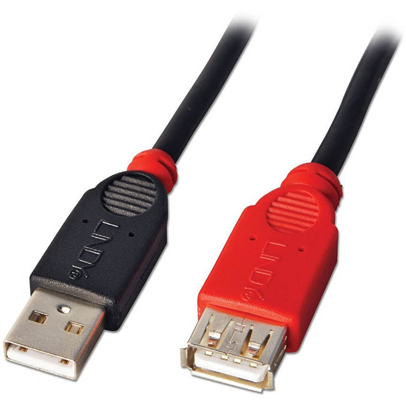 Image for LINDY 42817 ACTIVE USB-A 2.0 EXTENTION CABLE 5M BLACK/RED from Emerald Office Supplies Office National