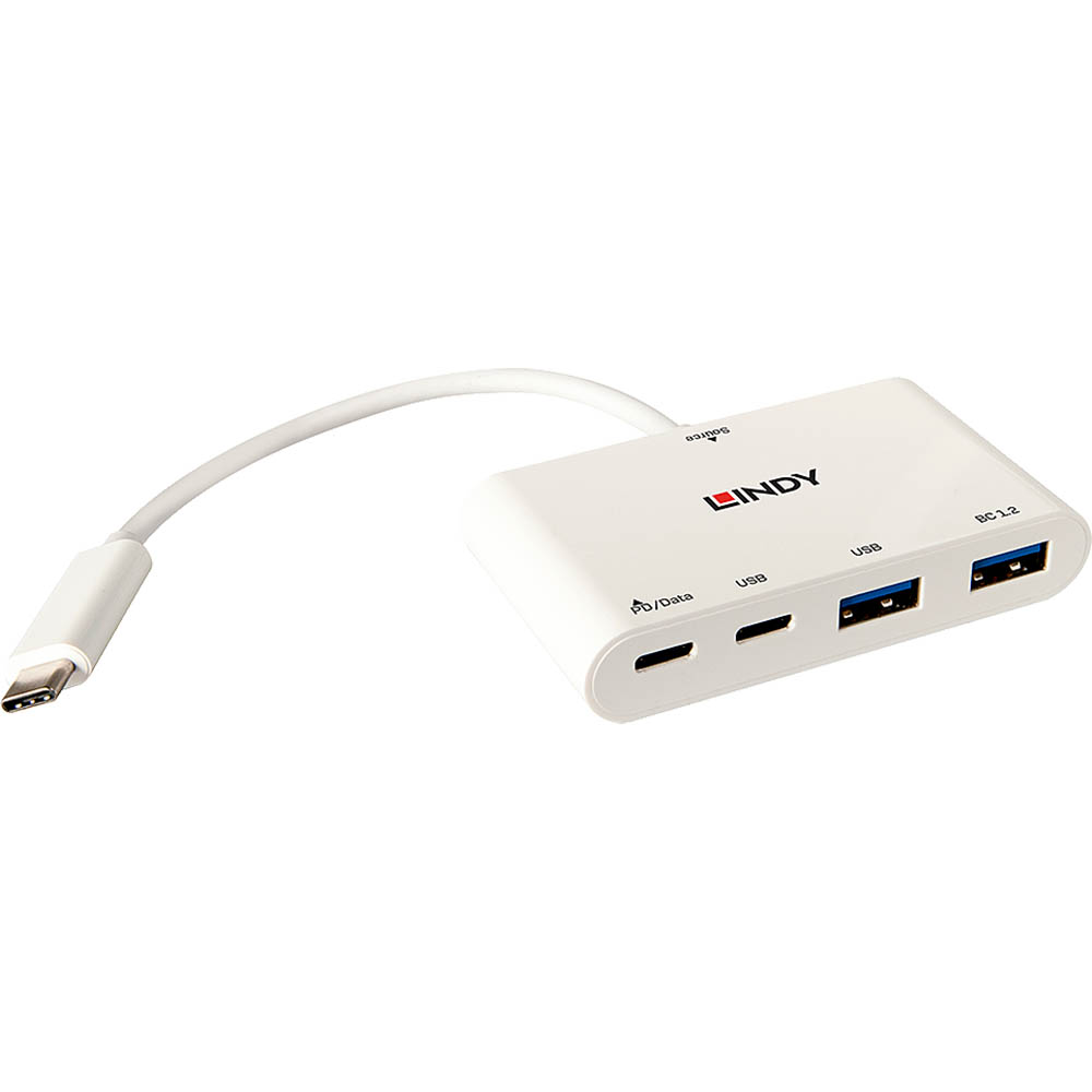 Image for LINDY 43093 4-PORT HUB USB-C TO USB-A POWER DELIVERY WHITE from Office National Kalgoorlie