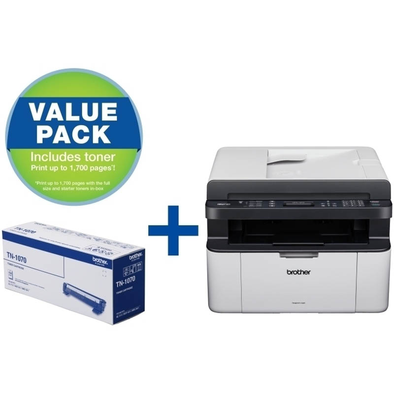Image for BROTHER MFC-1810 MONO LASER MULTI-FUNCTION PRINTER VALUE PACK from Office National