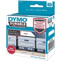 dymo 1976200 lw durable labels 25 x 89mm white polypropylene roll 100