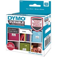 dymo 1976411 lw durable labels 25 x 54mm black on white roll 160
