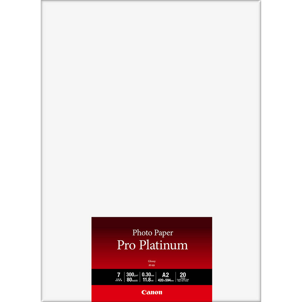 Image for CANON PT-101 PRO PLATINUM PHOTO PAPER 300GSM A2 PACK 20 SHEETS from Paul John Office National