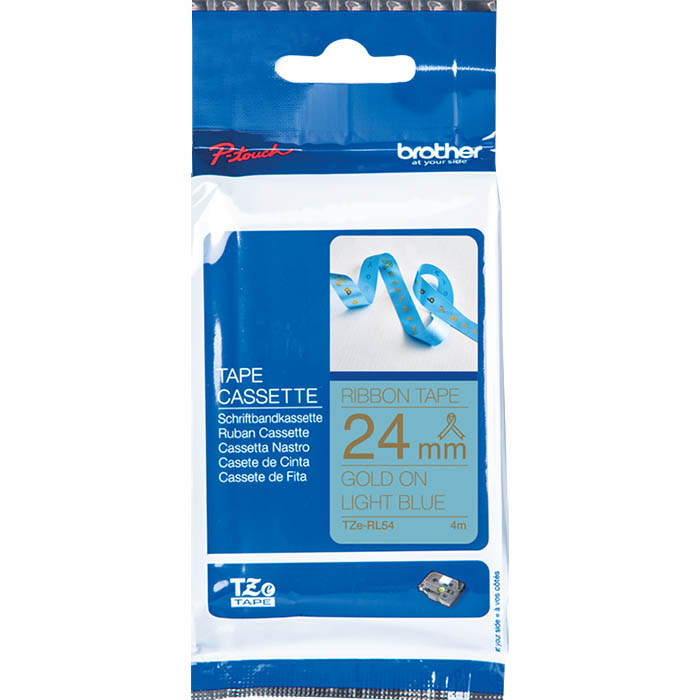 Image for BROTHER TZE-RL54 RIBBON TAPE 24MM GOLD ON LIGHT BLUE from Emerald Office Supplies Office National