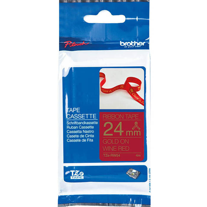 Image for BROTHER TZE-RW54 RIBBON TAPE 24MM GOLD ON WINE RED from Pirie Office National