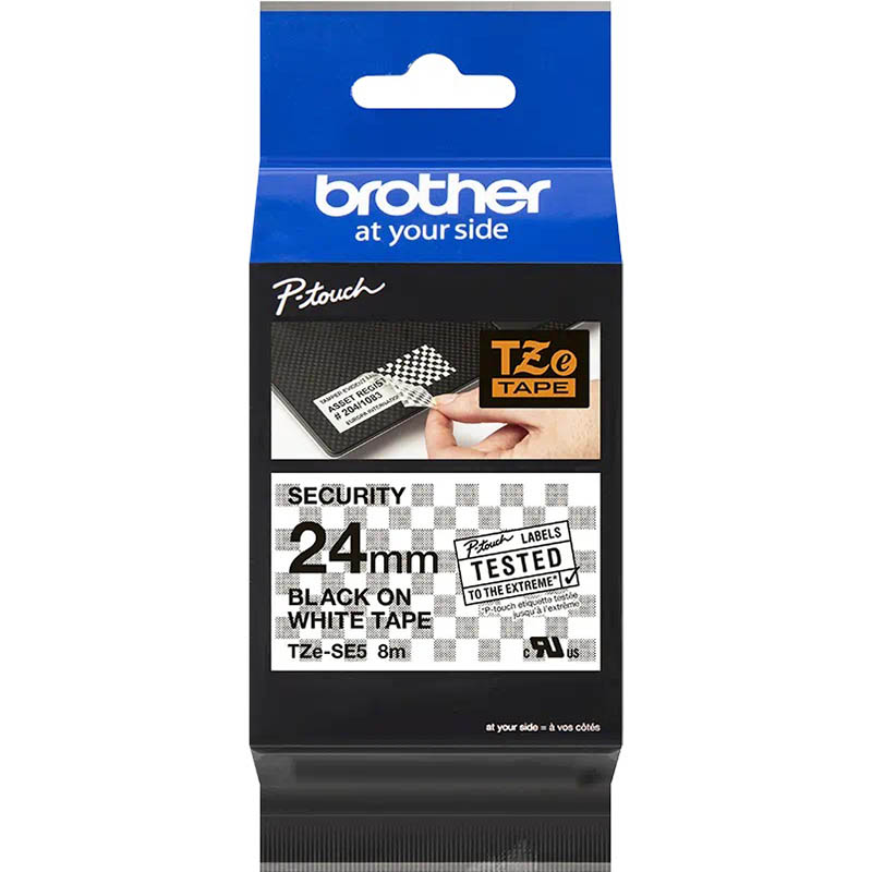 Image for BROTHER TZE-SE5 SECURITY LABELLING TAPE 24MM BLACK ON WHITE from Discount Office National