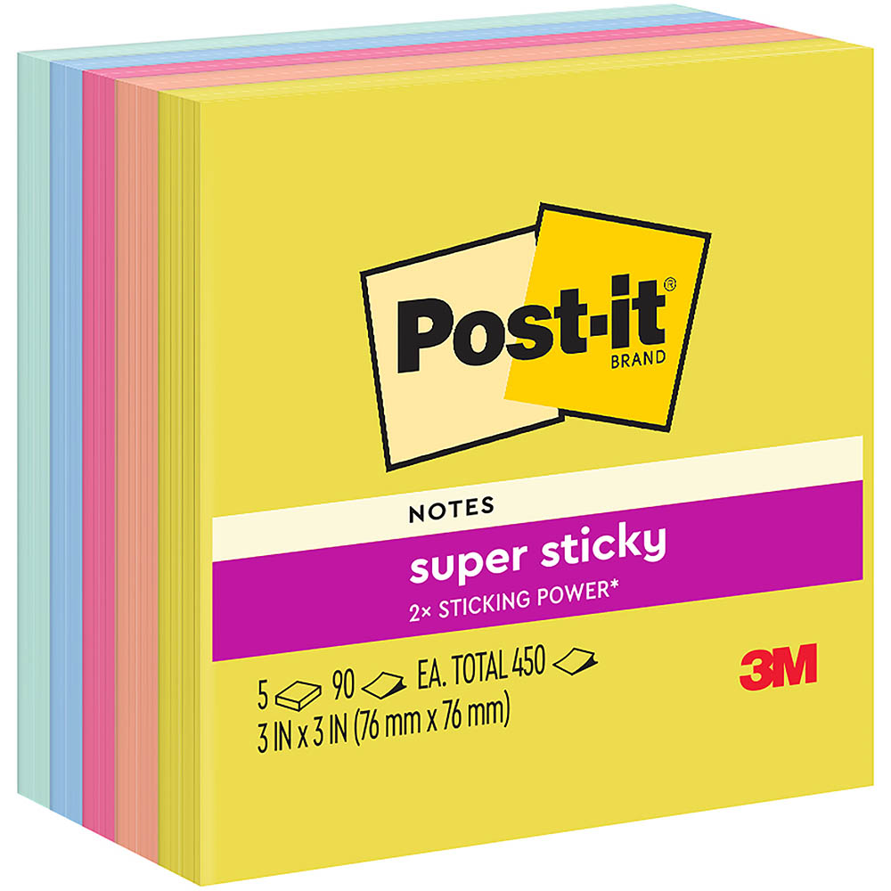 Image for POST-IT 654-5SSJOY SUPER STICKY NOTES 76 X 76MM SUMMER JOY PACK 5 from Axsel Office National
