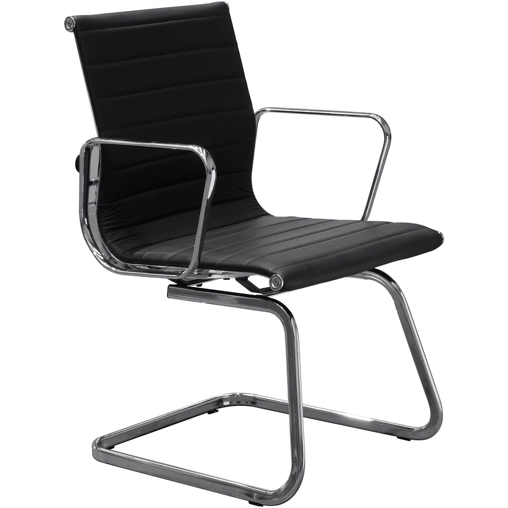 Image for AERO VISITOR CHAIR CANTILEVER BASE MEDIUM BACK ARMS LEATHER BLACK from Pirie Office National