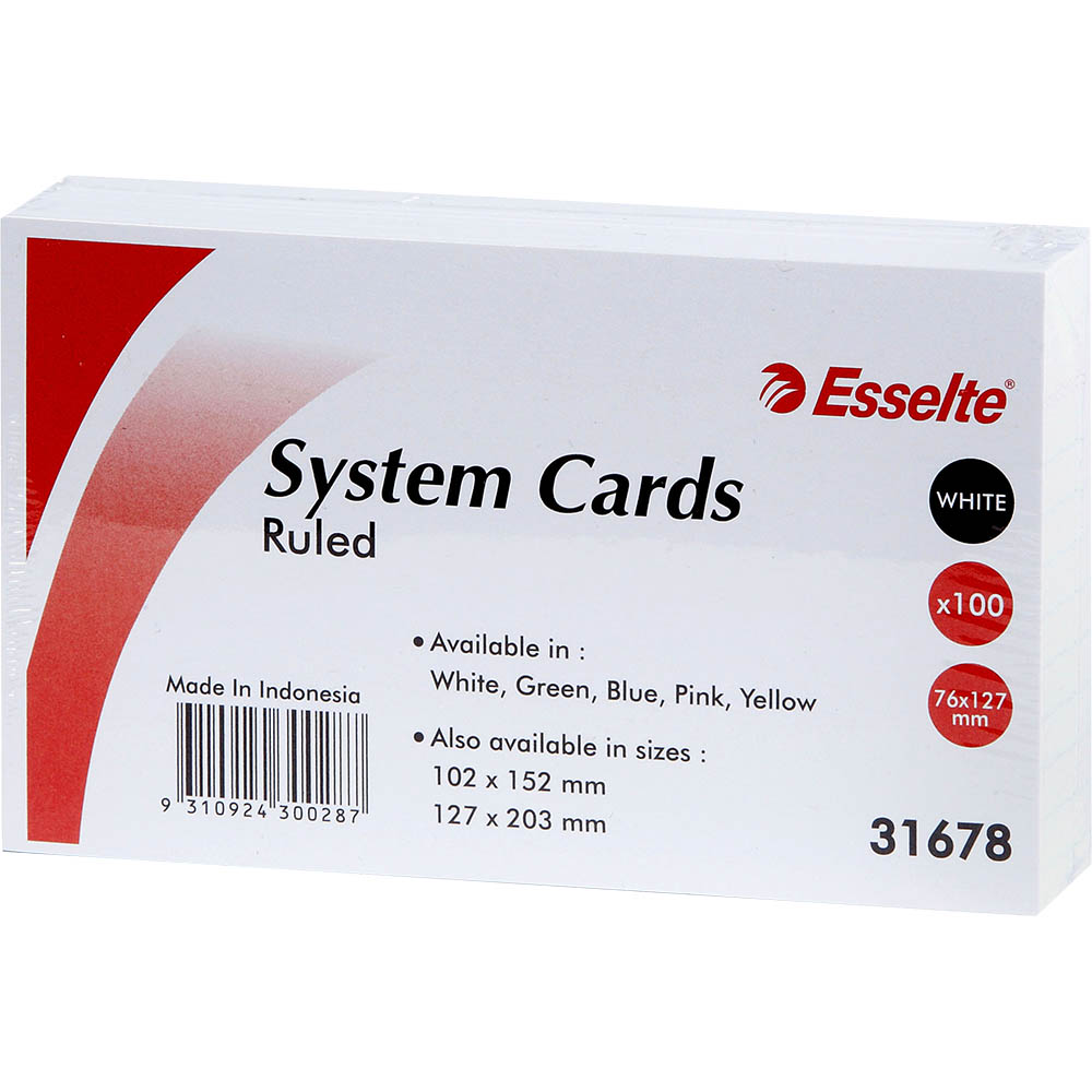 Image for ESSELTE RULED SYSTEM CARDS 76 X 127MM WHITE PACK 100 from OFFICE NATIONAL CANNING VALE