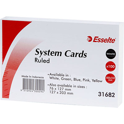 Image for ESSELTE RULED SYSTEM CARDS 102 X 152MM WHITE PACK 100 from OFFICE NATIONAL CANNING VALE