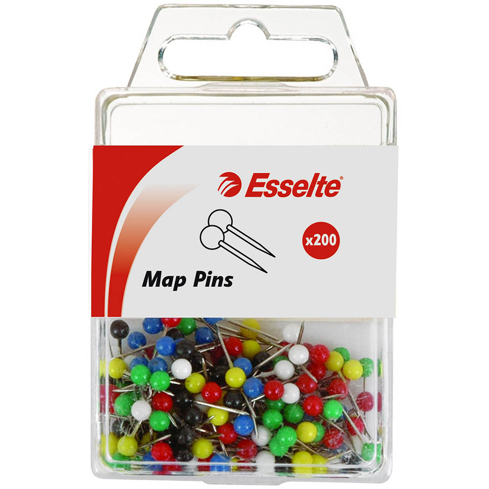 Image for ESSELTE MAP PINS ASSORTED PACK 200 from Surry Office National