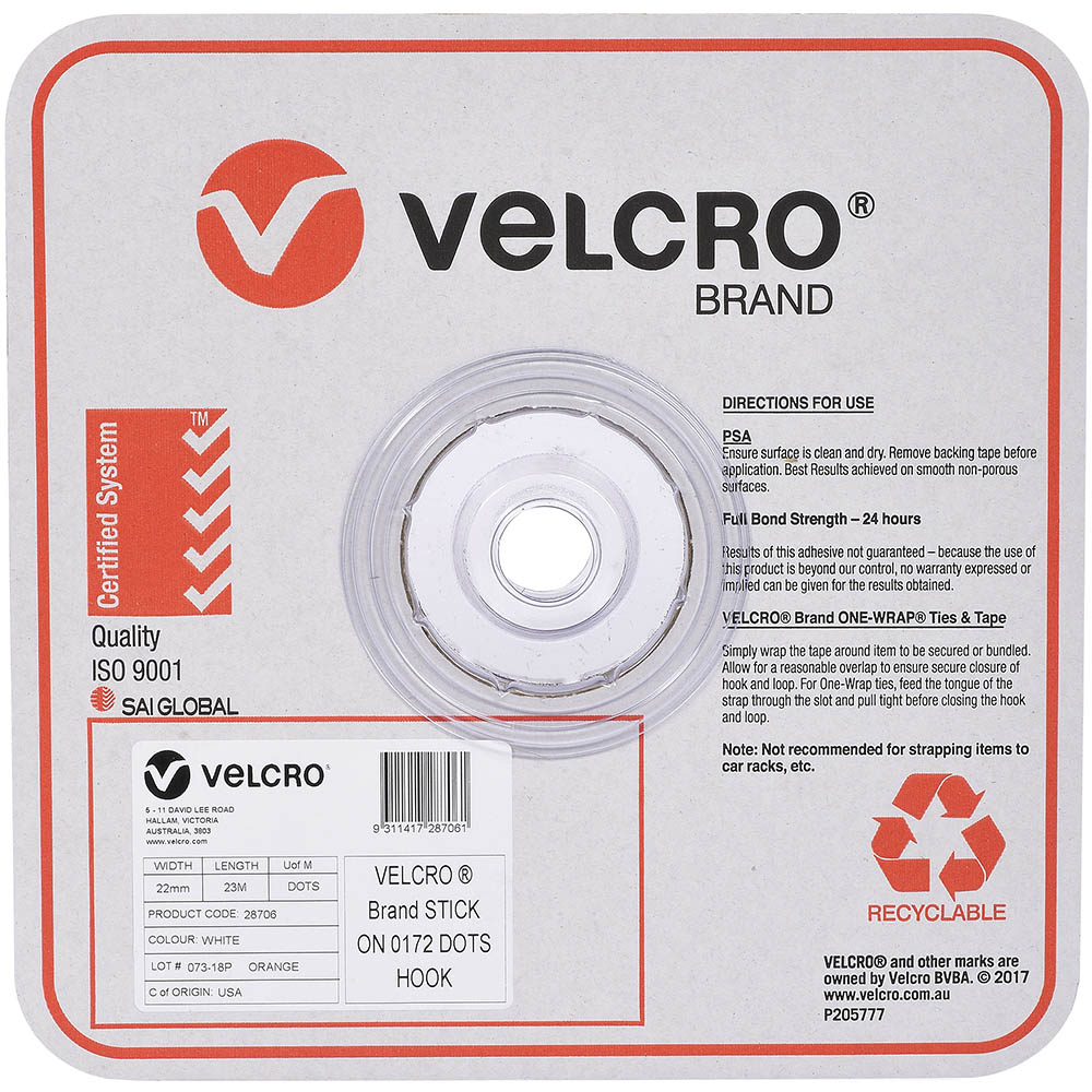 Image for VELCRO BRAND® STICK-ON HOOK DOTS 22MM WHITE PACK 900 from PaperChase Office National