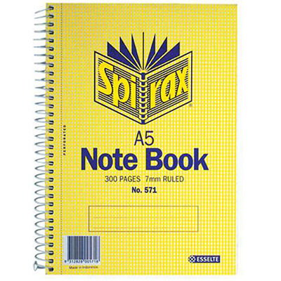 Image for SPIRAX 571 NOTEBOOK 7MM RULED SPIRAL BOUND SIDE OPEN 300 PAGE A5 from PaperChase Office National