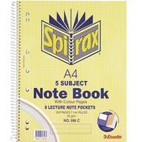 spirax 596c 5-subject notebook 7mm ruled spiral bound coloured paper 250 page a4