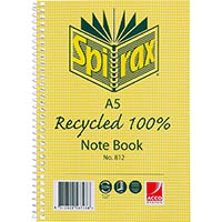 spirax 812 notebook 7mm ruled 100% recycled cardboard cover spiral bound a5 120 page