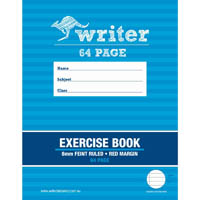 writer exercise book feint ruled 8mm 60gsm 64 page 225 x 175mm