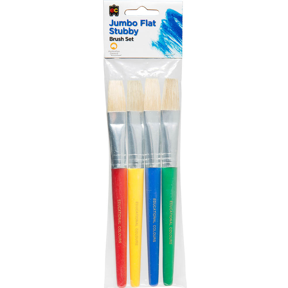 Image for EDUCATIONAL COLOURS JUMBO FLAT STUBBY BRUSH ASSORTED PACK 4 from Emerald Office Supplies Office National
