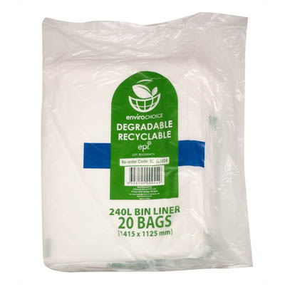 Image for ENVIROCHOICE BIN LINER DEGRADEABLE LOW DENSITY 240 LITRE CLEAR PACK 20 from OFFICE NATIONAL CANNING VALE
