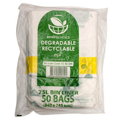Image for ENVIROCHOICE BIN LINER DEGRADEABLE LOW DENSITY 75 LITRE CLEAR PACK 50 from Aztec Office National Melbourne