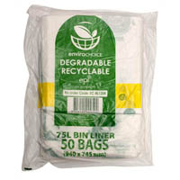 envirochoice bin liner degradeable low density 75 litre clear pack 50