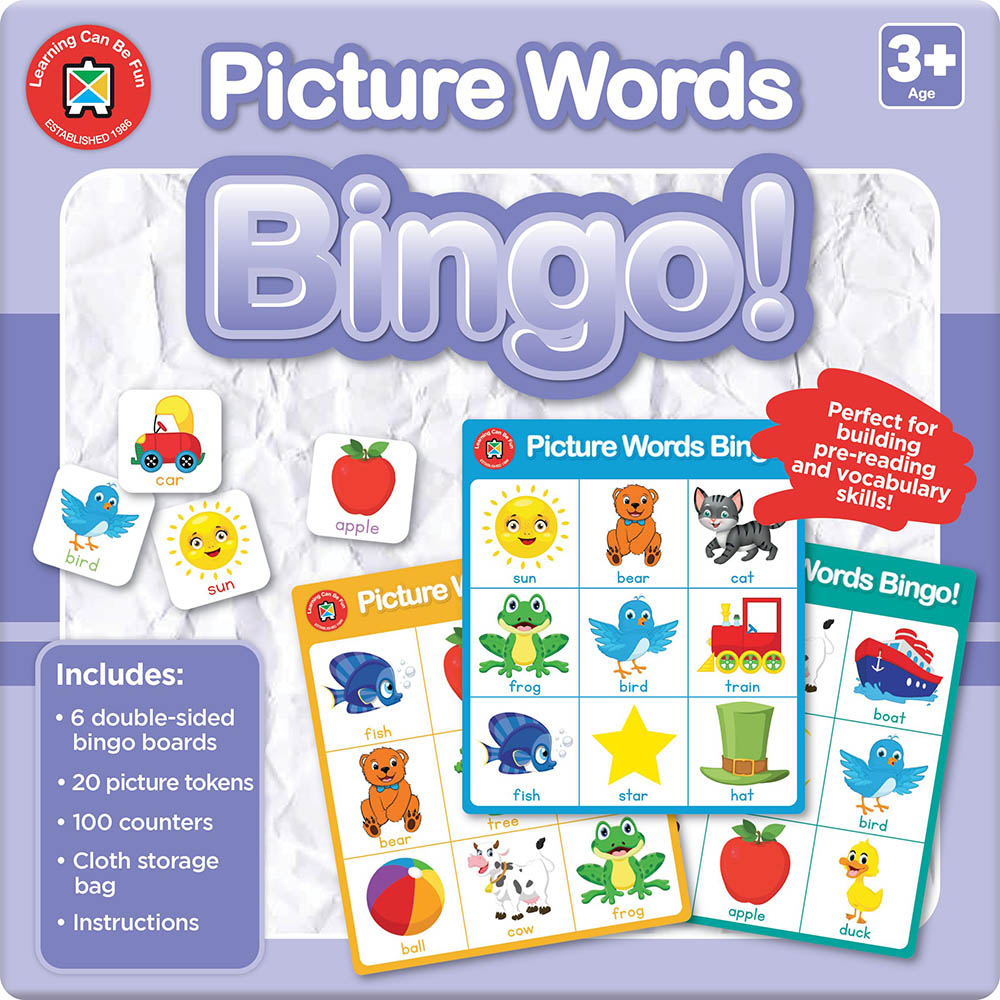 Image for LEARNING CAN BE FUN BINGO CARDS PICTURE WORDS from Officebarn Office National