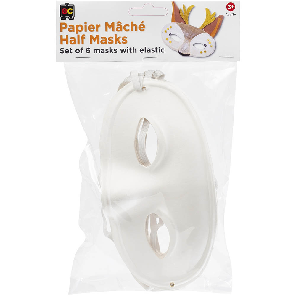 Image for EDUCATIONAL COLOURS PAPER MACHE HALF MASKS WHITE PACK 6 from Angletons Office National