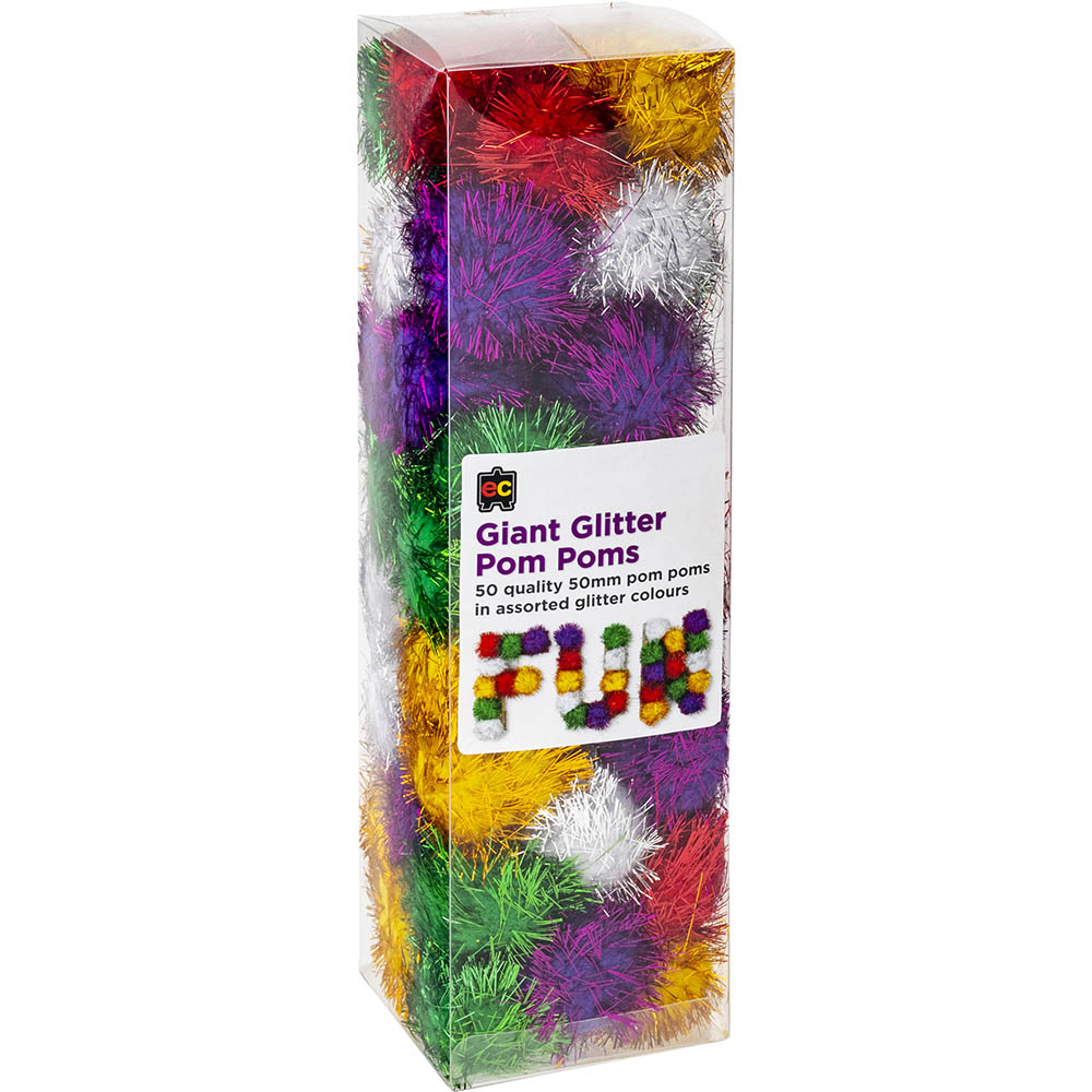 Image for EDUCATIONAL COLOURS POM POMS 50MM GLITTER ASSORTED PACK 50 from OFFICE NATIONAL CANNING VALE