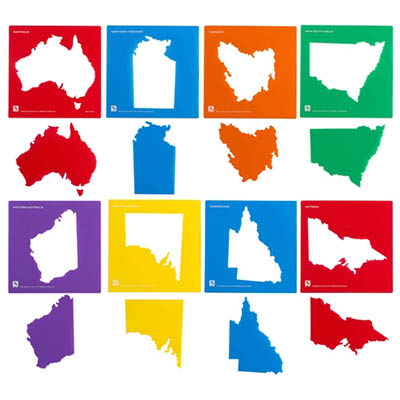 Image for EDUCATIONAL COLOURS STENCIL AUSTRALIA AND STATE MAPS PACK 8 from Surry Office National