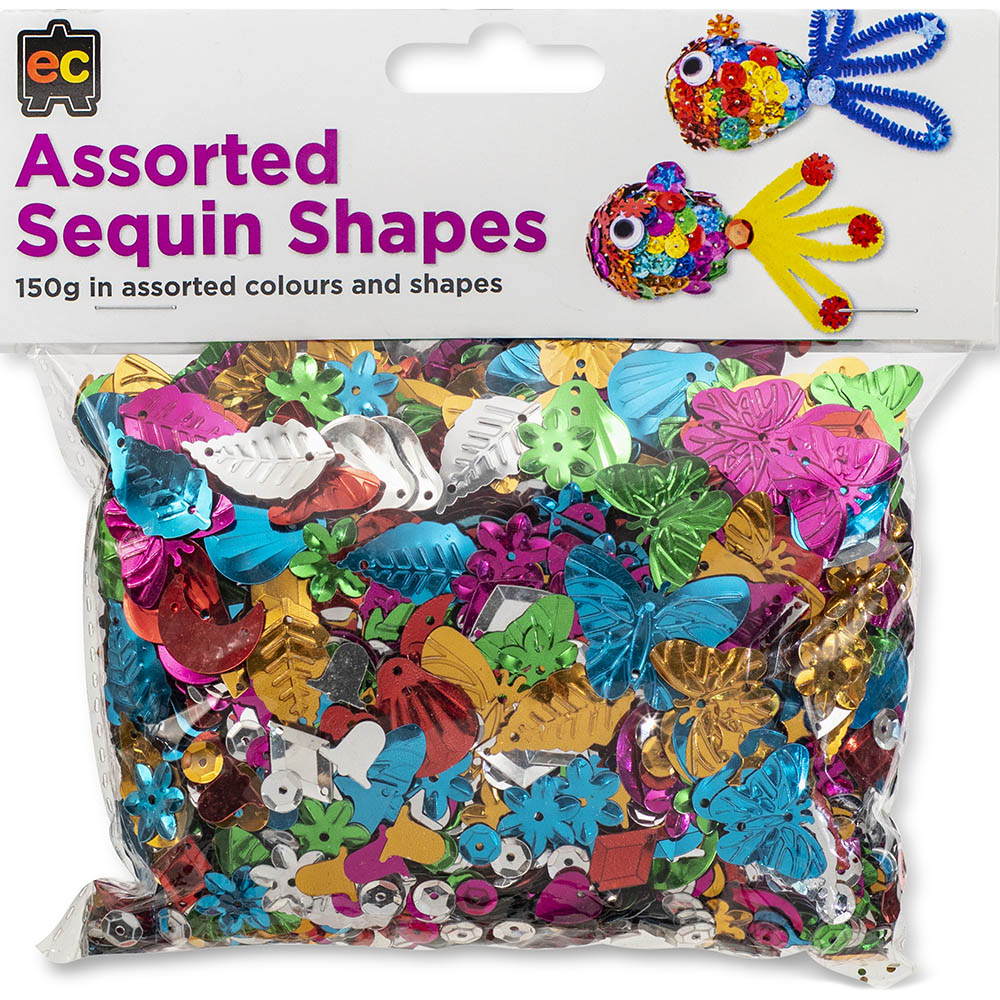 Image for EDUCATIONAL COLOURS SEQUINS ASSORTED SHAPES 150G from Surry Office National