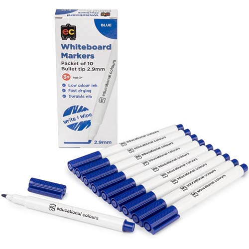 Image for EDUCATIONAL COLOURS WHITEBOARD MARKER BULLET TIP 2.9MM BLUE PACK 10 from Office National Barossa