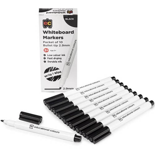 Image for EDUCATIONAL COLOURS WHITEBOARD MARKER BULLET TIP 2.9MM BLACK PACK 10 from Aztec Office National Melbourne