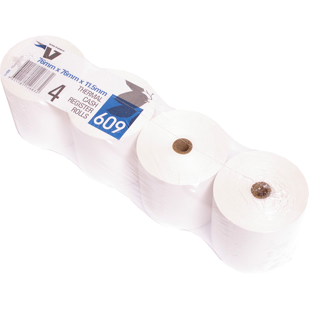 Image for VICTORY 609 CASH REGISTER ROLL THERMAL 76 X 76 X 11.5MM PACK 4 from Premier Office National