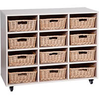 elizabeth richards mobile storage unit 12 bay with baskets 1180 x 450 x 860mm white oak